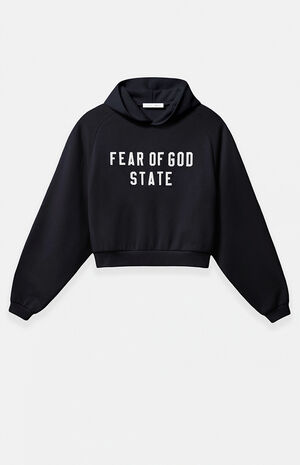 Women's Jet Black Raglan Cropped Hoodie image number 1