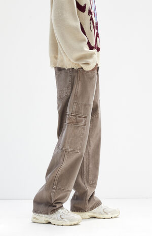 Washed Brown Baggy Carpenter Jeans image number 4