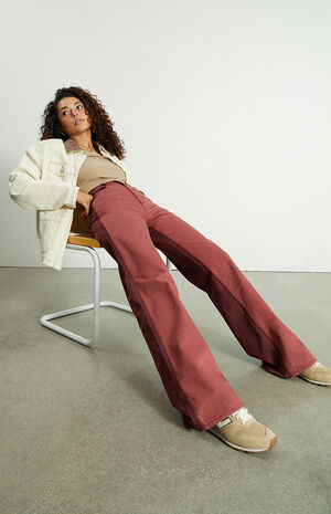Burgundy Ultra High Waisted Flare Pants image number 1