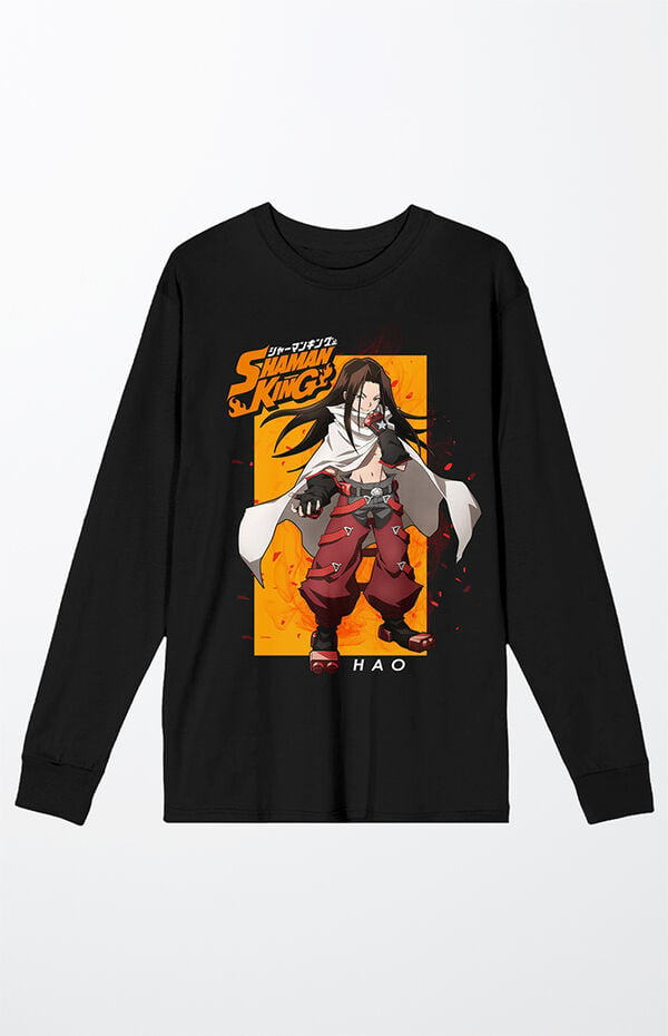 Shaman King Hao Asakura Fiery Background Long Sleeve Sand Men's Hooded  Sweatshirt-Large