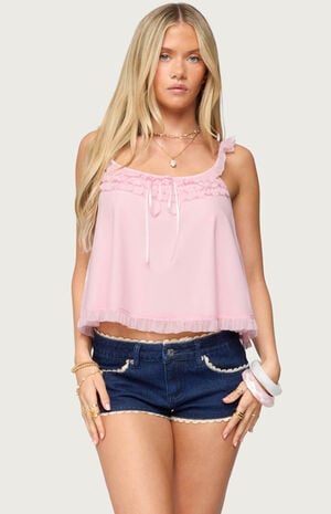 Ruffle Mesh Babydoll Tank Top image number 1