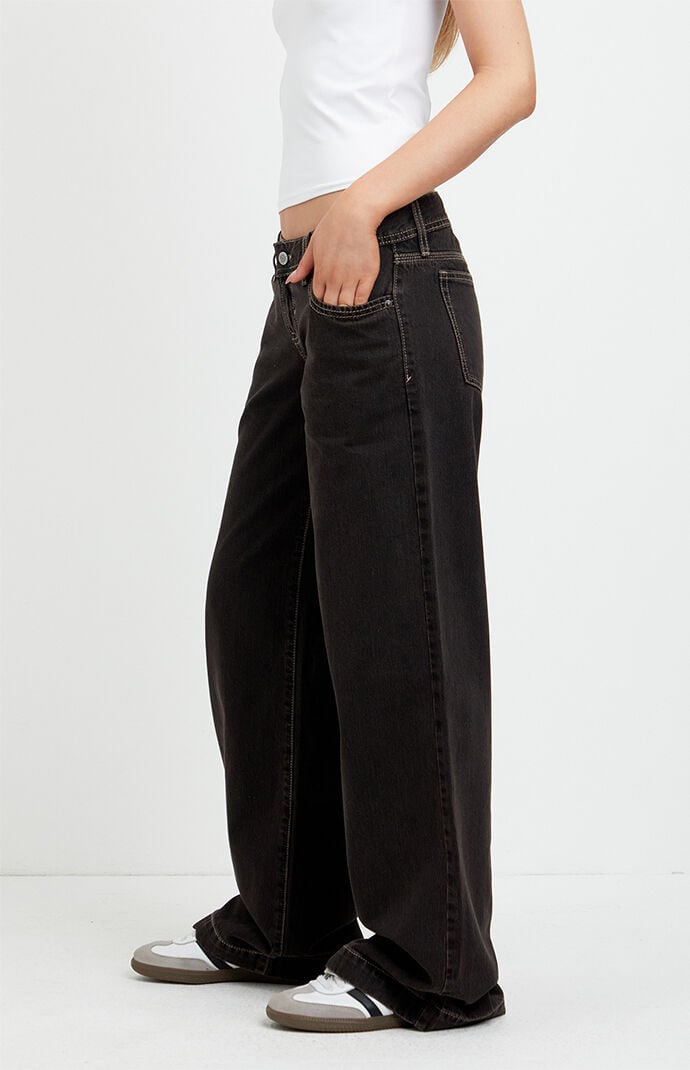 Pacsun Kaia Ultimate Low Rise Baggy Jeans Contrast Stitch Faded Black
