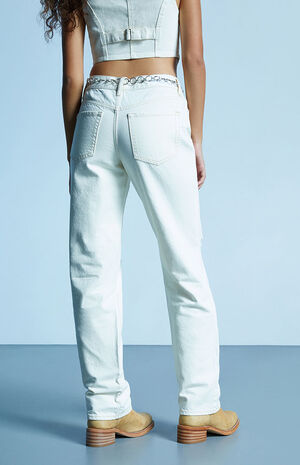 Eco White High Waisted Baggy Boyfriend Jeans image number 4