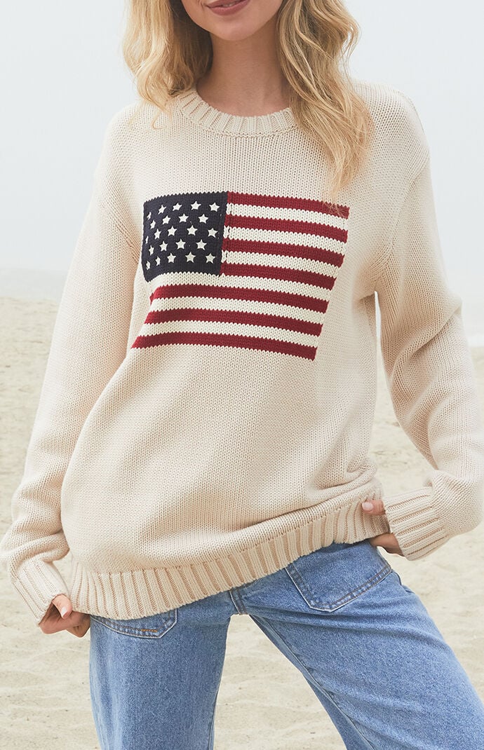 John Galt Nico American Flag Crew Neck Sweater