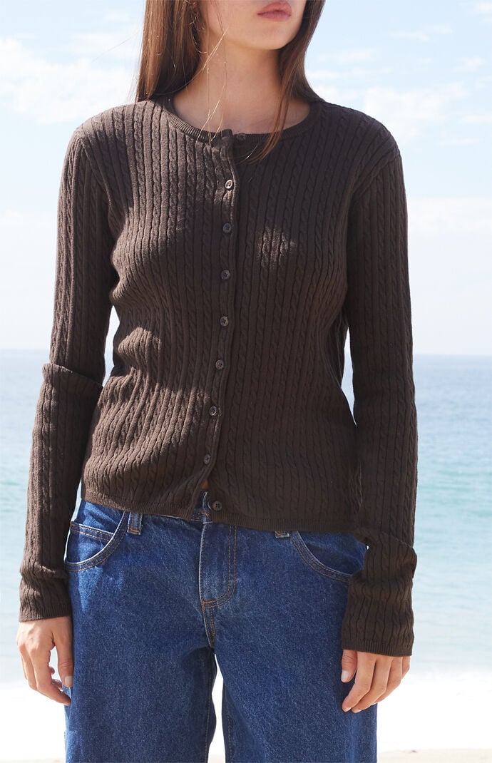 John Galt Brown Zoe Cable Knit Cardigan