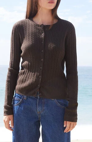 Brown Zoe Cable Knit Cardigan image number 1