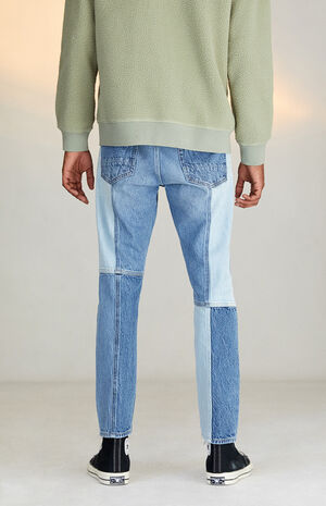 Eco Indigo Wash Patchwork Slim Taper Jeans image number 4
