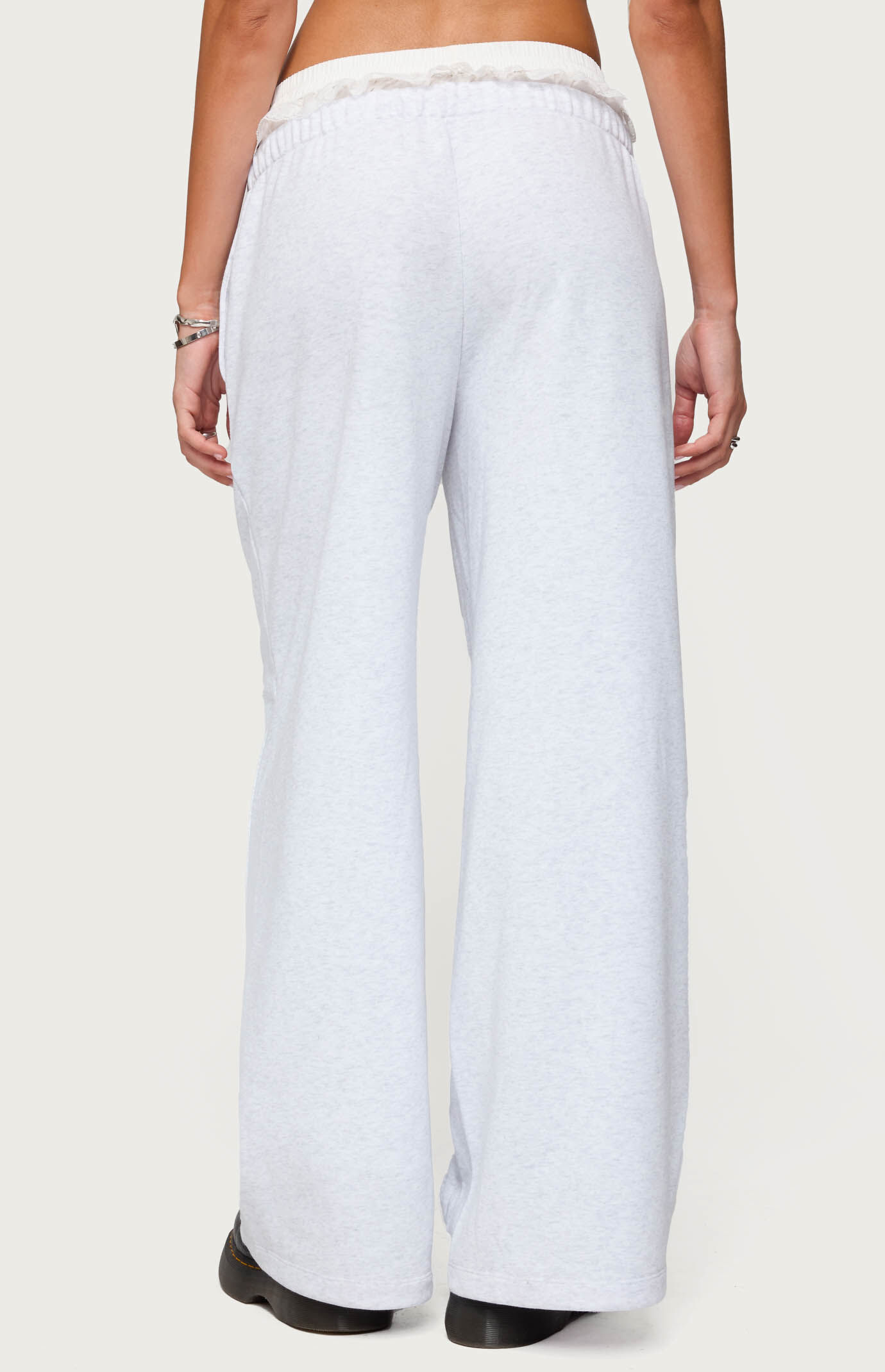 Edikted Tamia Peekaboo Ruffle Lace Sweatpants