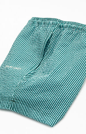 Aqua Striped Seersucker 4.5" Swim Trunks image number 4