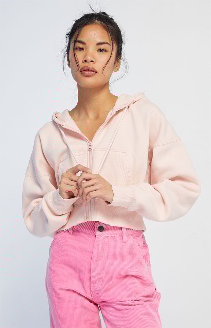 Light pink cropped on sale zip up hoodie