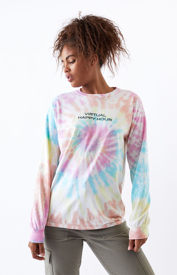 Tie-Dyed Virtual Happy Long Sleeve T-Shirt