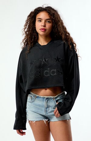 Black Fem Long Sleeve Cropped Hockey Jersey image number 1