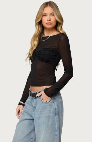 Oona Sheer Gathered Long Sleeve Top image number 2