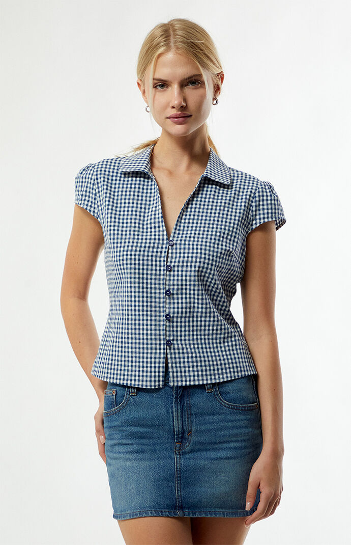 Your Favorite Gingham Button Down Short Sleeve Top