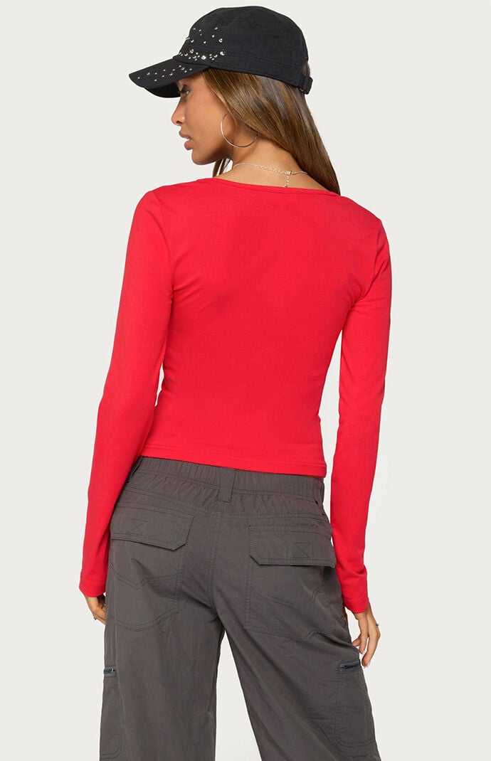 Edikted Feva V Neck Long Sleeve Top
