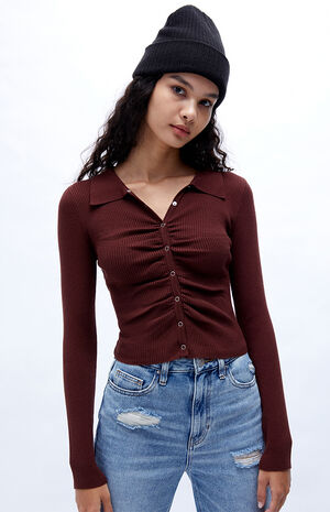 Shirred Polo Sweater image number 1
