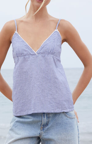 Blue & White Striped Edith Tank Top image number 2
