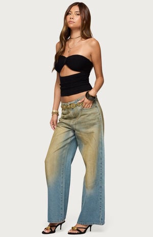 Textured Knit Strapless Cutout Top image number 5