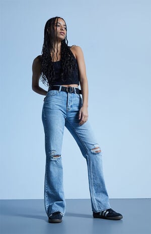 Eco Light Blue Ripped High Waisted Bootcut Jeans image number 1