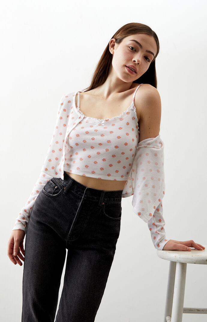 Brie Waffle Tank Top & Cardigan Set