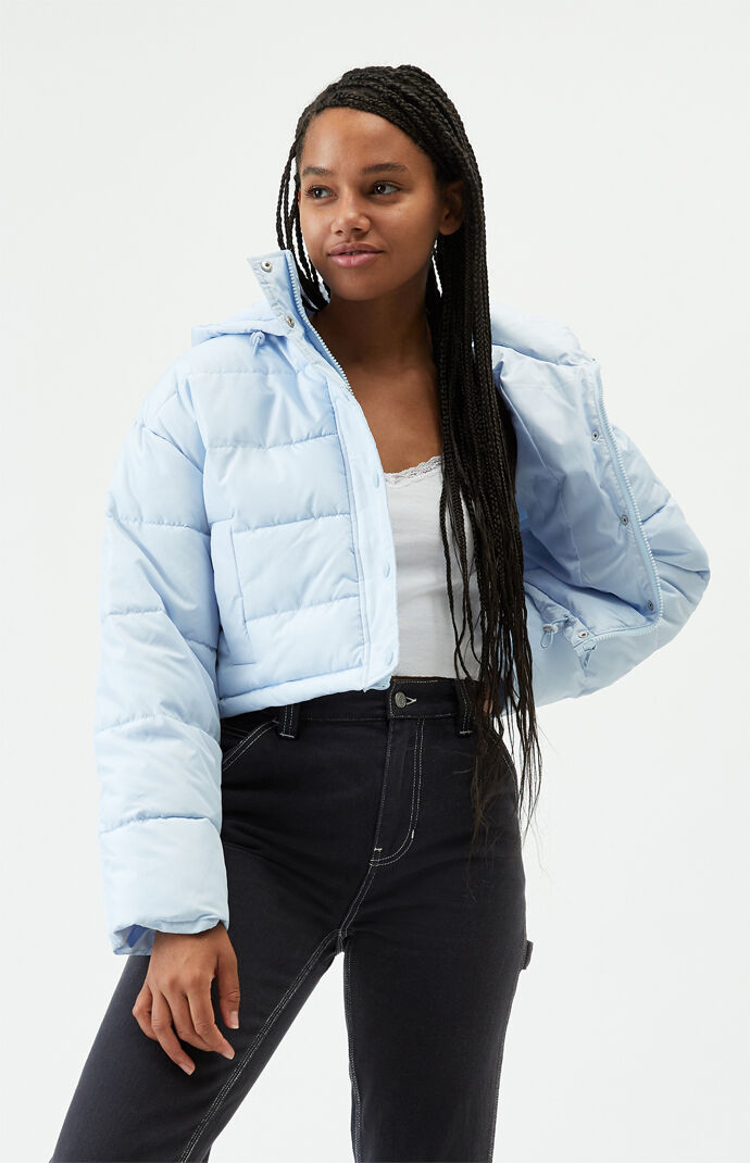 baby blue puffer jacket with hood