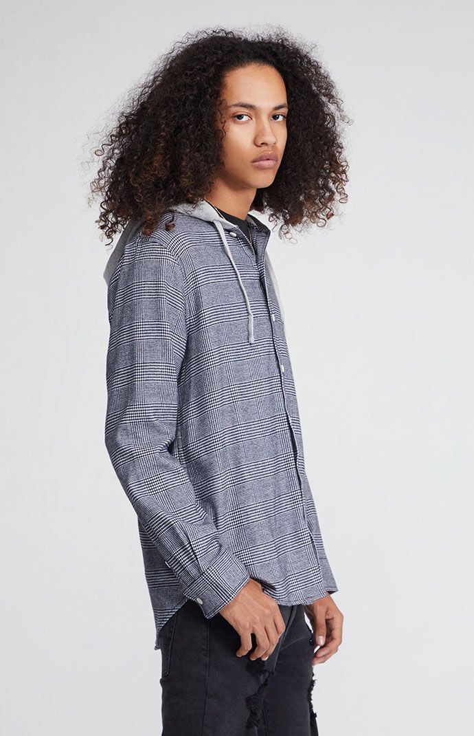 Plaid Long Sleeve Hooded Shirt