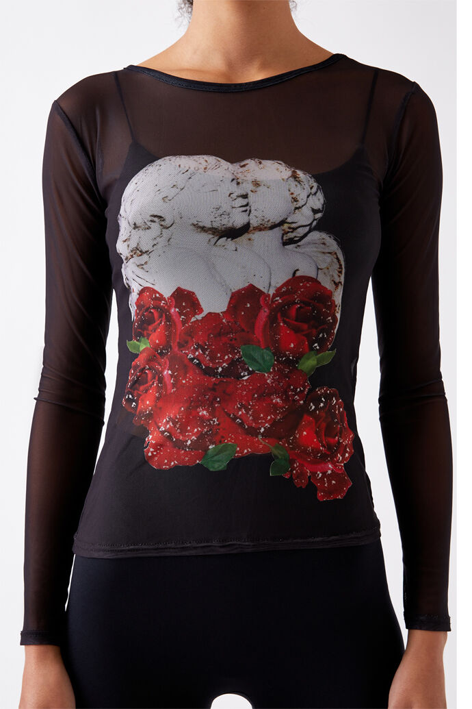 Graphic Print Mesh Top