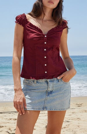 John Galt Burgundy Elena Top | PacSun
