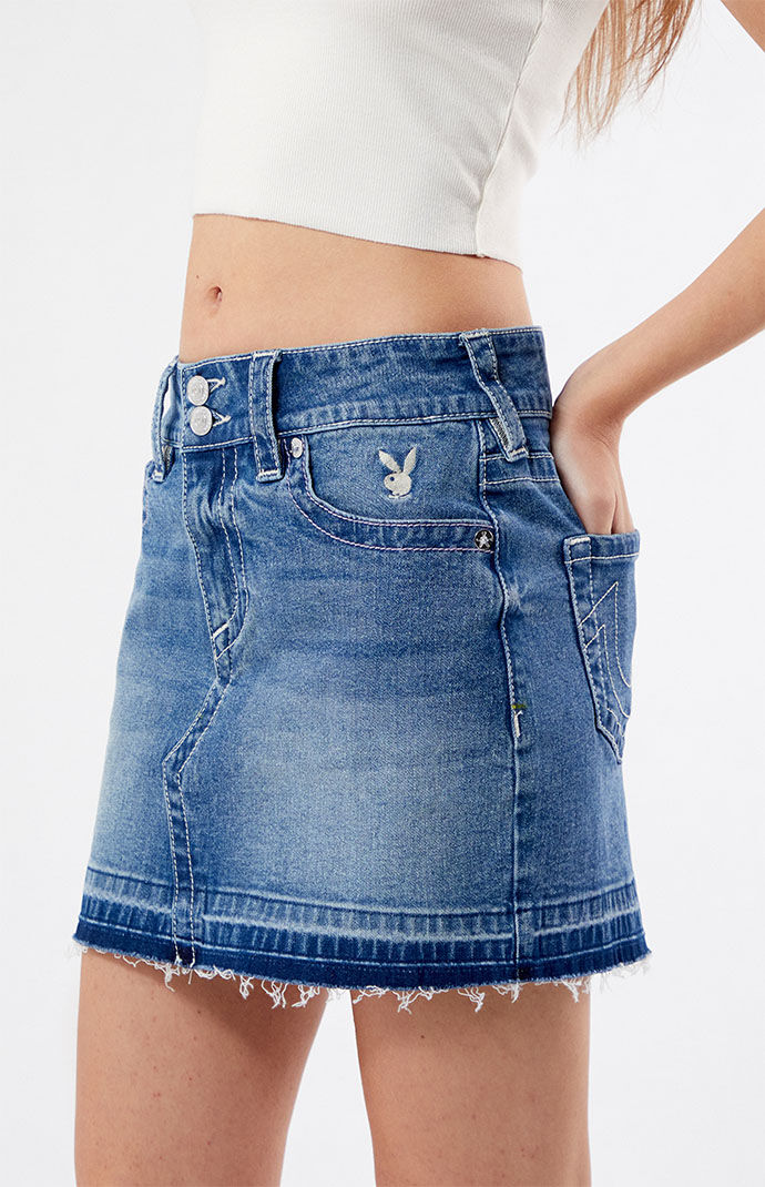 True Religion x Playboy Embroidered Denim Mini Skirt | PacSun