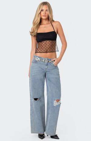 Sheer Sequin Backless Top image number 4