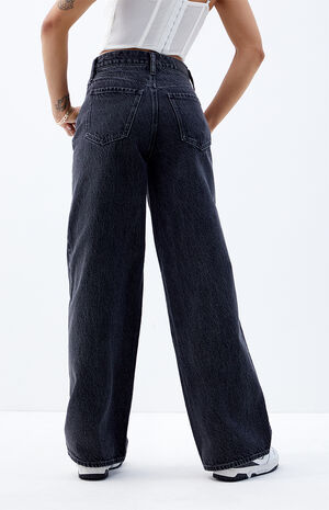 Cali Black Drawstring Baggy Boyfriend Jeans image number 5