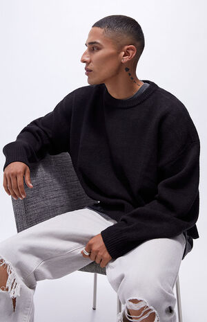 Cropped Distressed Crew Neck Sweater image number 2