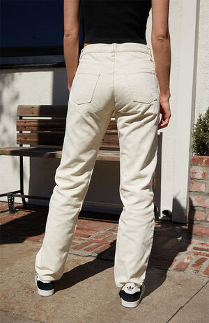 White Corduroy Straight Leg Pants image number 4