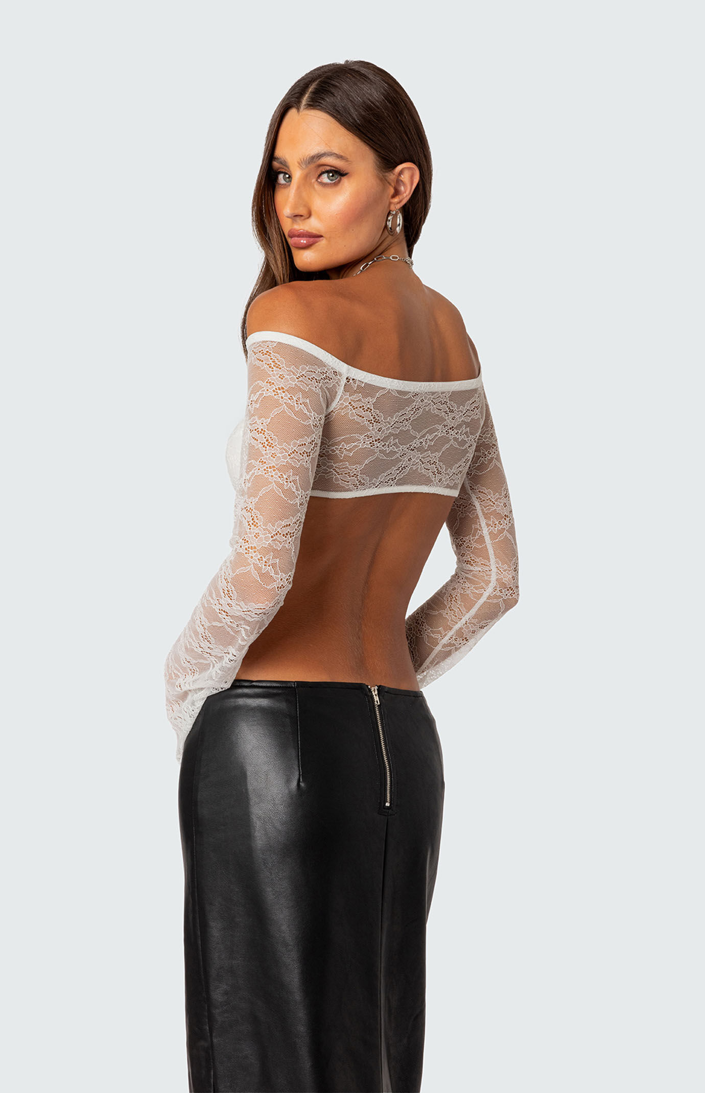 Edikted Sainty Sheer Lace Crop Top PacSun