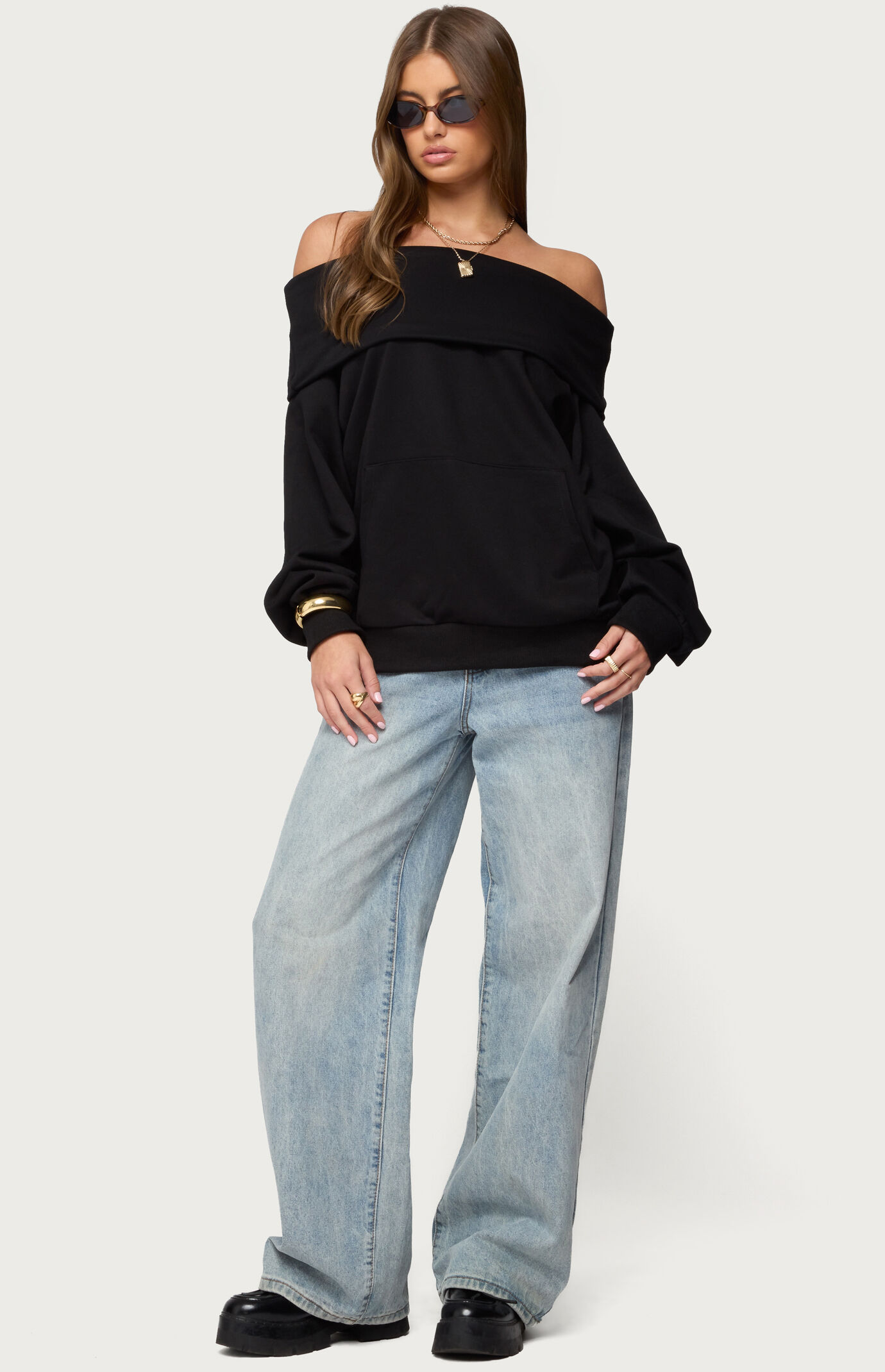 Edikted Ashlee Oversized Foldover Sweatshirt