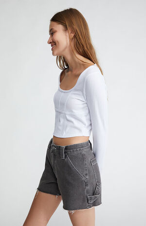 Black Cutoff Carpenter Shorts image number 3