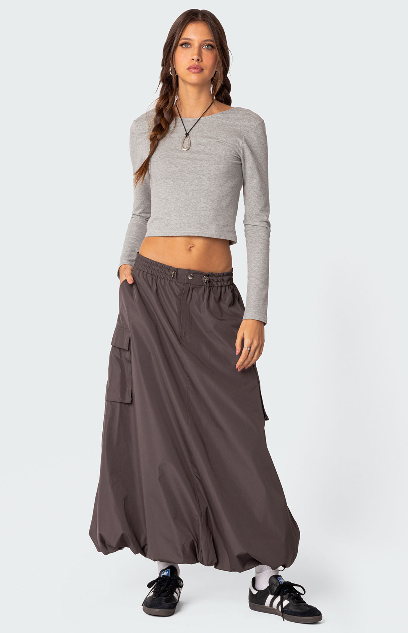 【Anyone more】Hail Cargo Nylon Long Skirt Nylon Cargo Midi Skirt – Cotton Candy LA