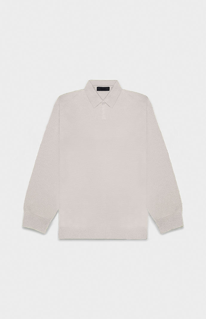 Fear of God Essentials Silver Cloud Knit Polo Sweater | PacSun
