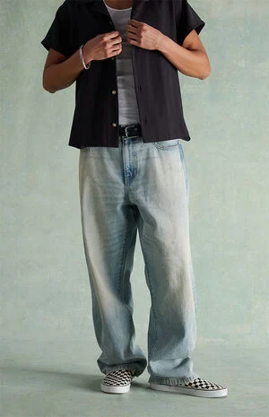 Washed Light Blue Baggy Jeans image number 1