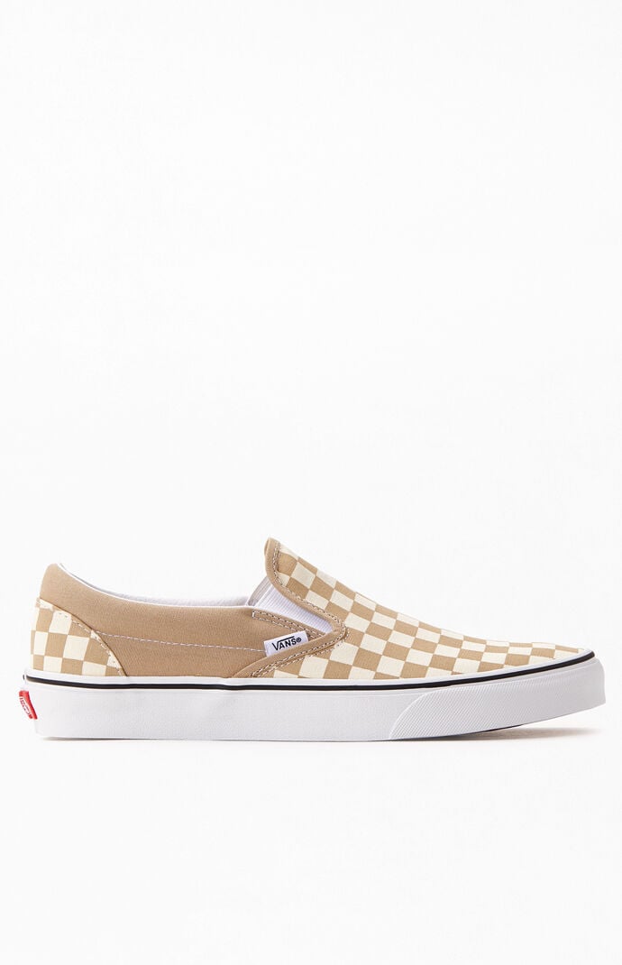 Vans Tan Checkerboard Classic Slip On Shoes PacSun