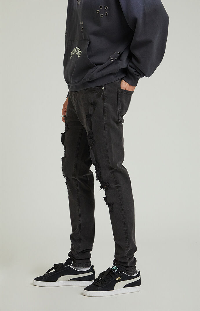 Pacsun stacked skinny side stripe zip black jeans clearance