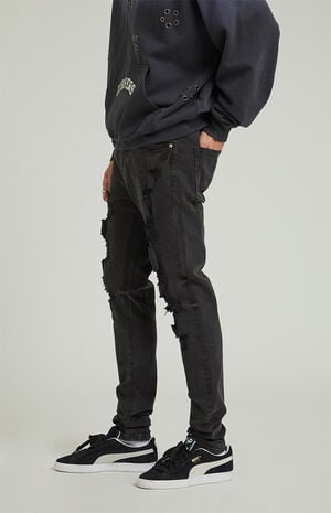 Bryce Stacked Skinny Jeans Stretch Ripped Black image number 3