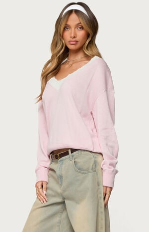 Marie Contrast Lacey V Neck Sweater image number 2