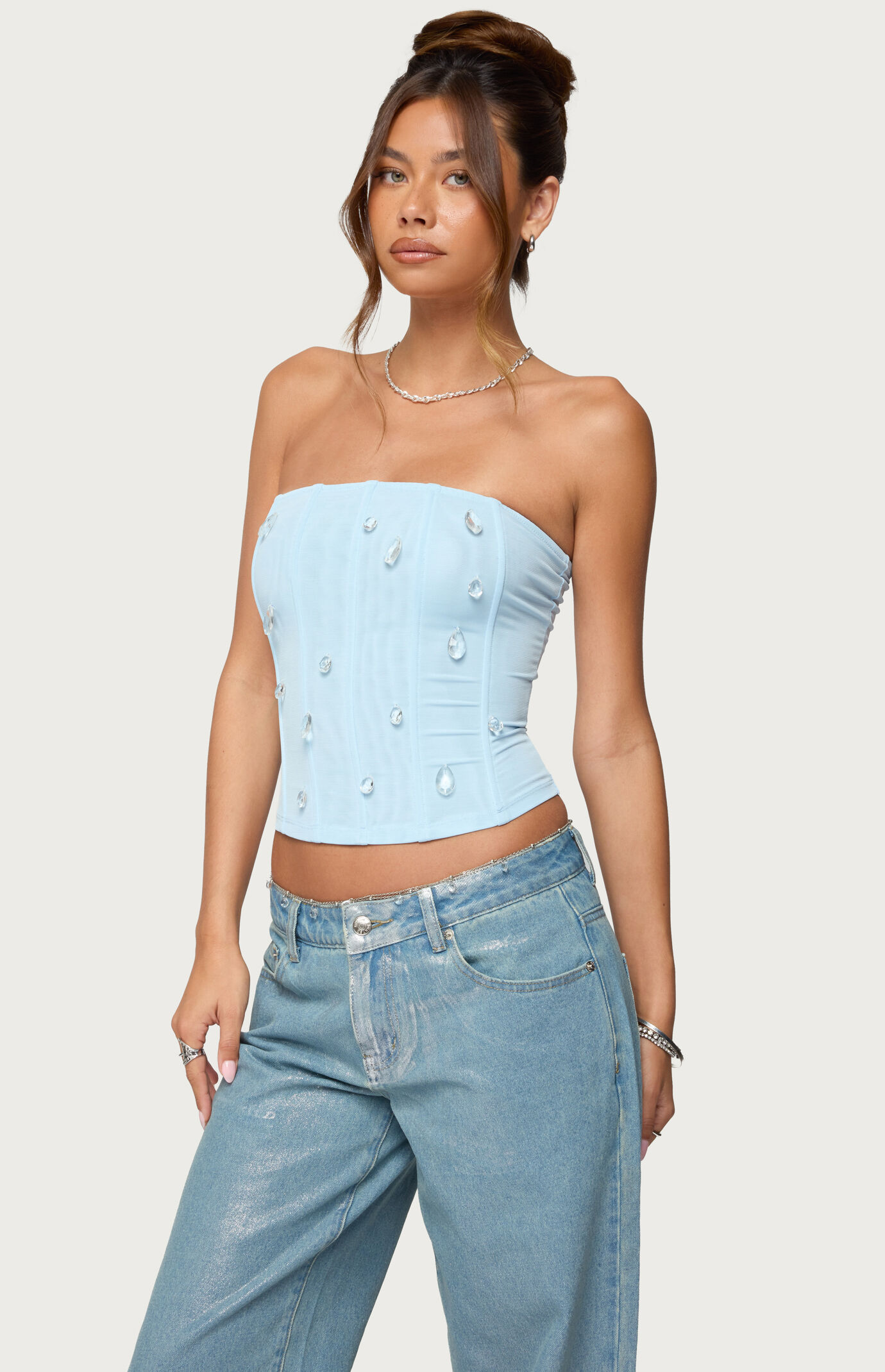 Edikted Lexah Faux Crystal Strapless Corset