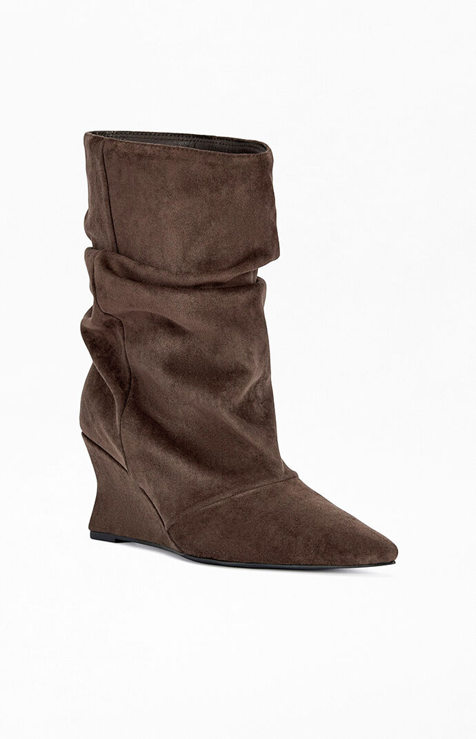 AZALEA WANG Women's Alissa Chocolate Slouchy Wedge Booties