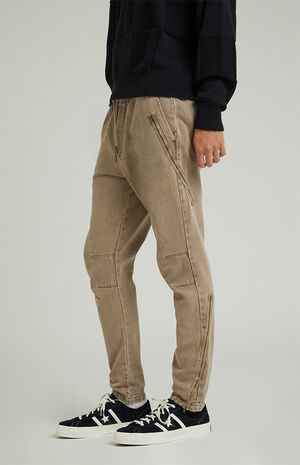 Brown Zipper Slim Cargo Pants image number 1
