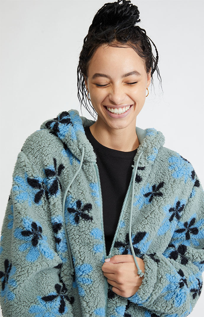 PacSun Groovy Floral Full Zip Sherpa Hoodie PacSun