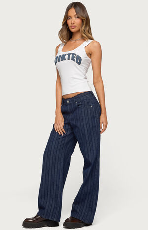 Lace Trim Striped Low Rise Baggy Jeans image number 5