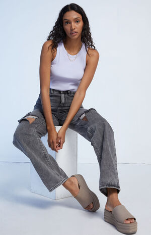 Washed Black Ripped '90s Boyfriend Jeans image number 1