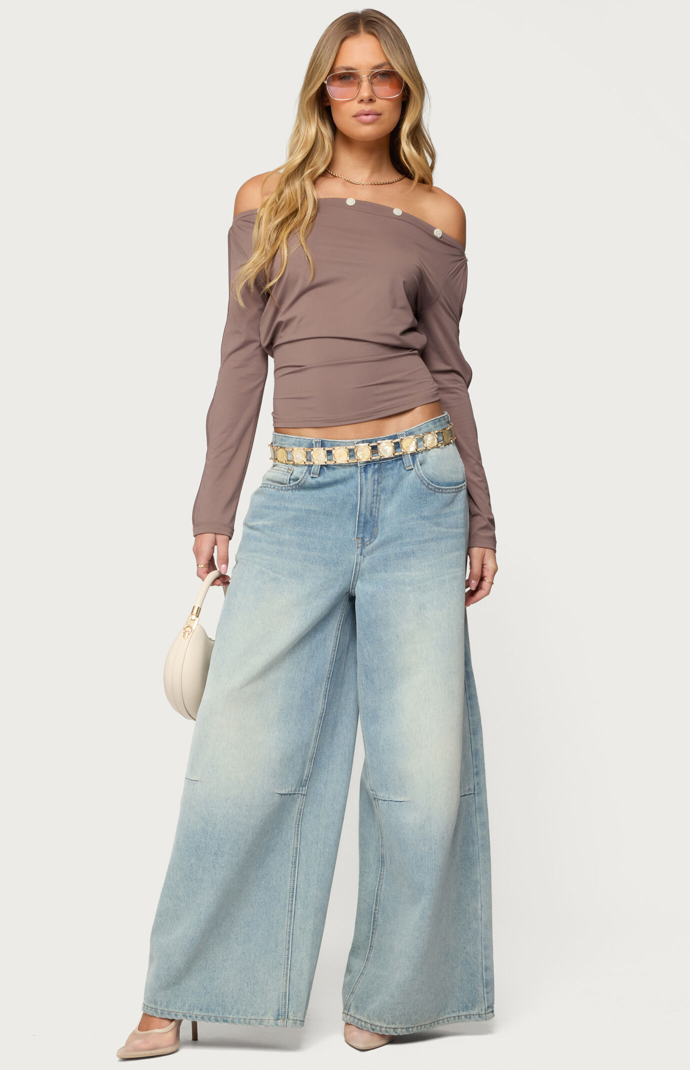 Edikted Ronee Off Shoulder Button Cutout Top